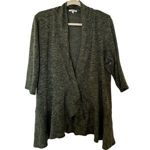 Kiyonna Women’s Open Front Cardigan Inner Tie Heathered Green, Size 1X (14-16)